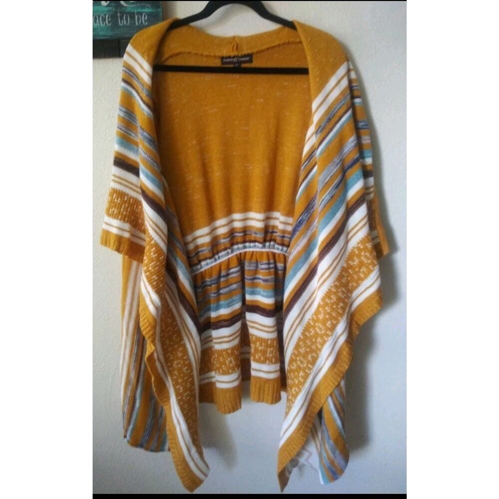 Almost Famous Plus 3x Mustard Yellow Teal Brown Open Front Waterfall Cardigan